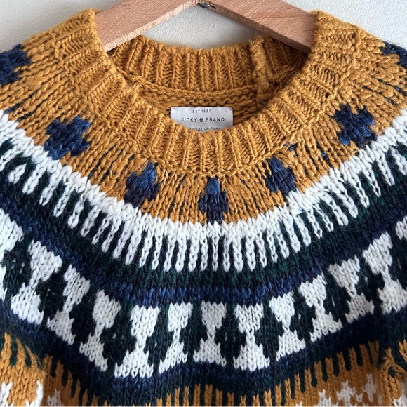 Lucky ~ Bold Fair Isle Knit Mustard  Crewneck Chunky Sweater- in size XS - Picture 4 of 16